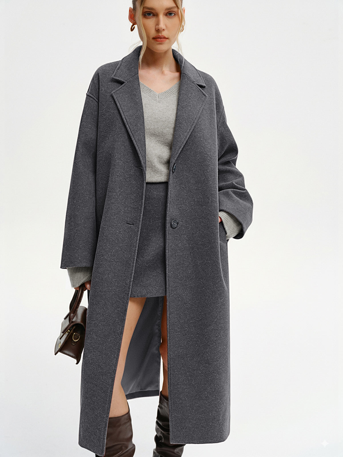 Halina – długi płaszcz tweedowy oversize