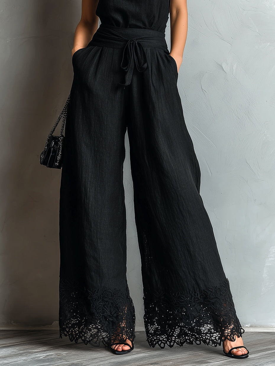 Mirela – czarny kombinezon len bawełna wyszczuplający