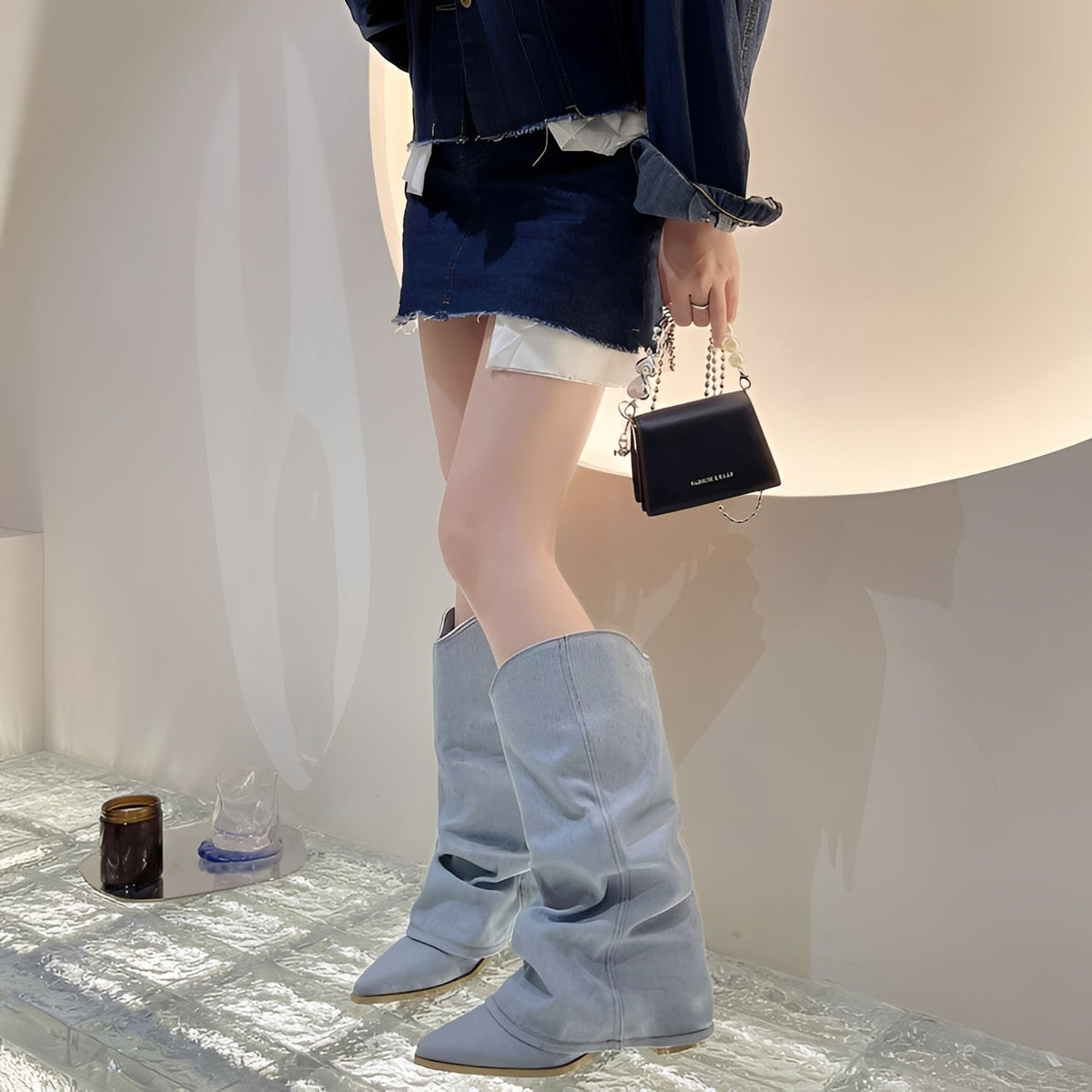 Gabrielle - Stylowe kozaki jeździeckie z denimu dla kobiet