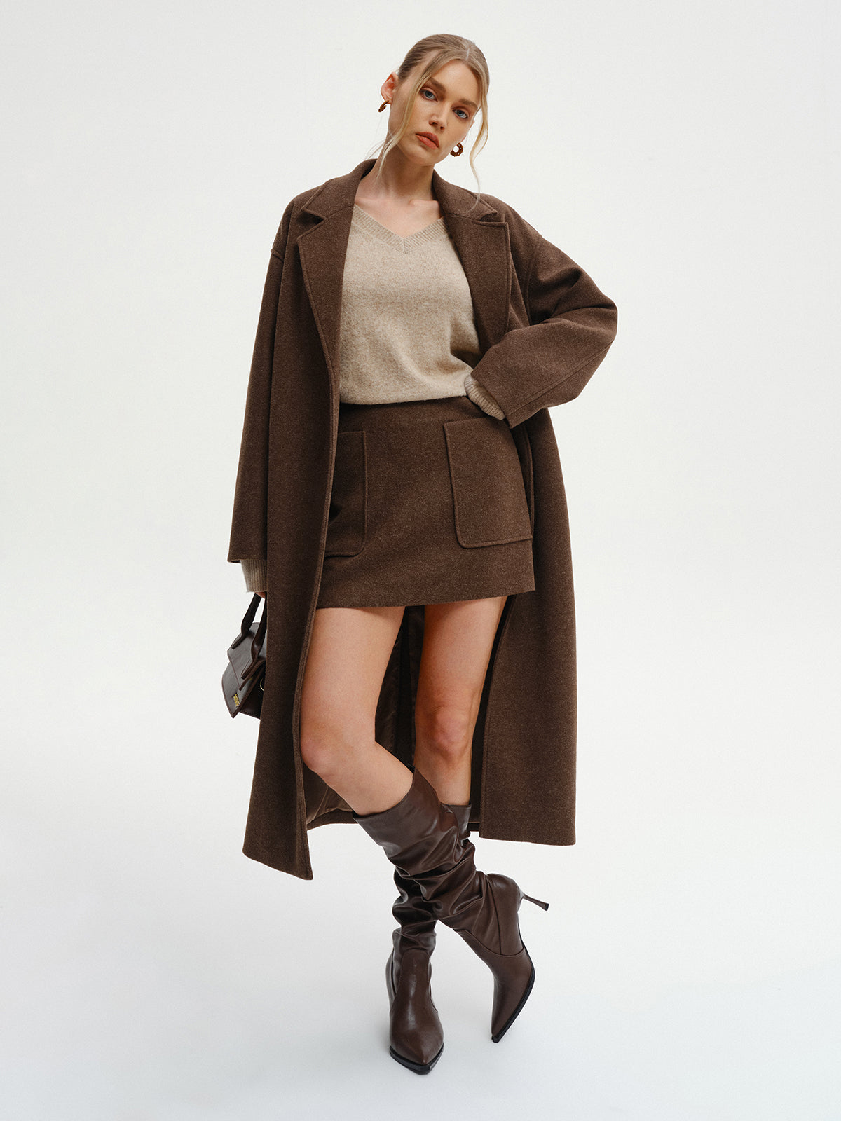 Halina – długi płaszcz tweedowy oversize