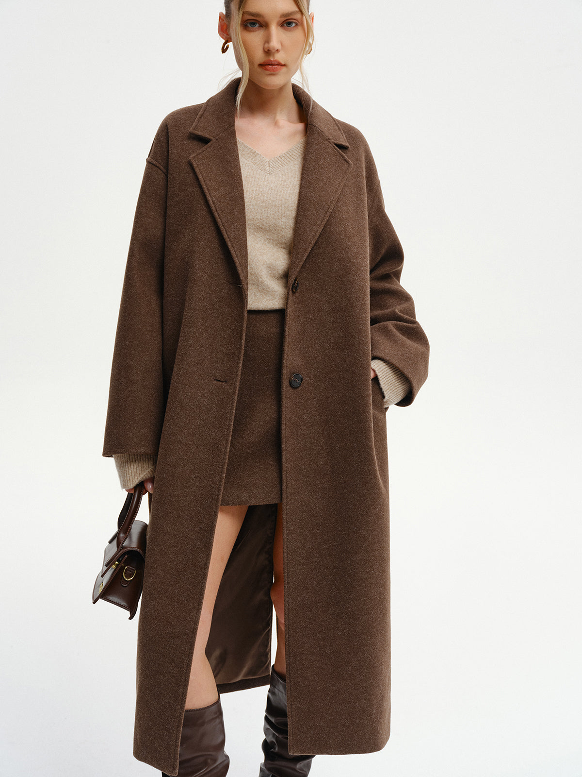 Halina – długi płaszcz tweedowy oversize