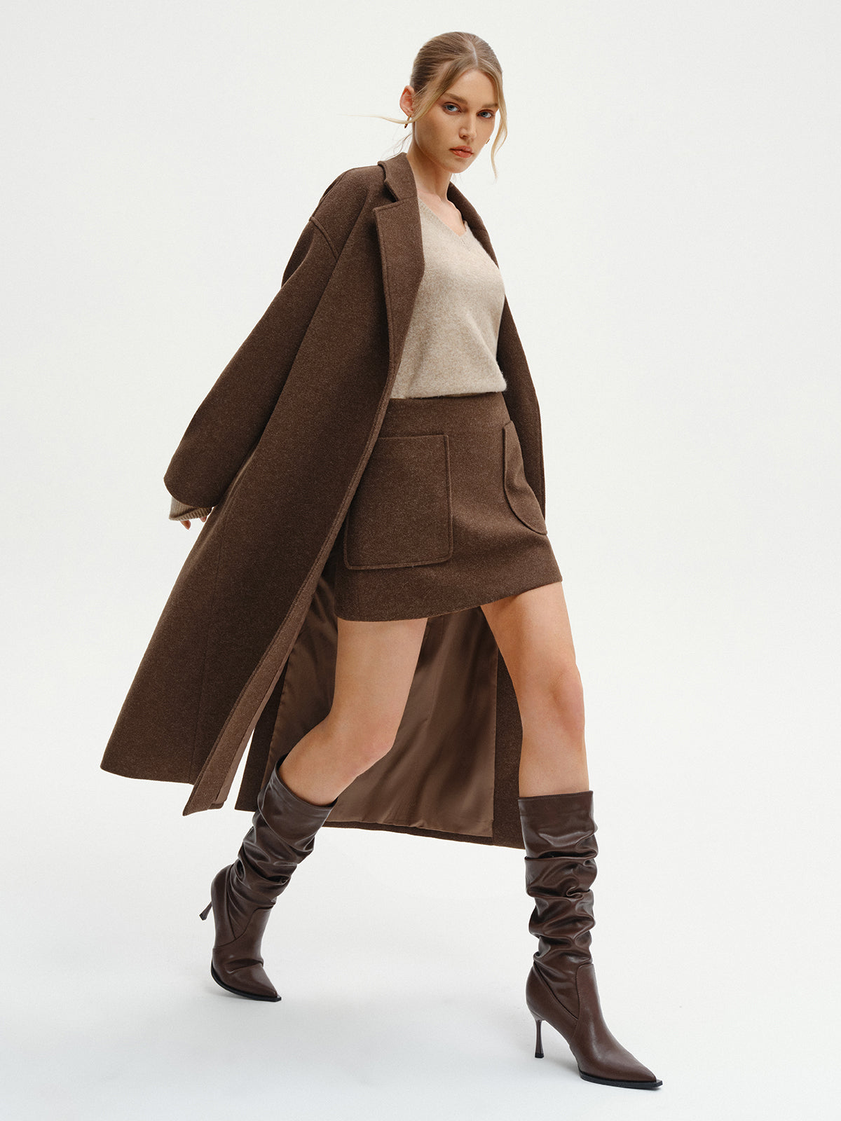 Halina – długi płaszcz tweedowy oversize