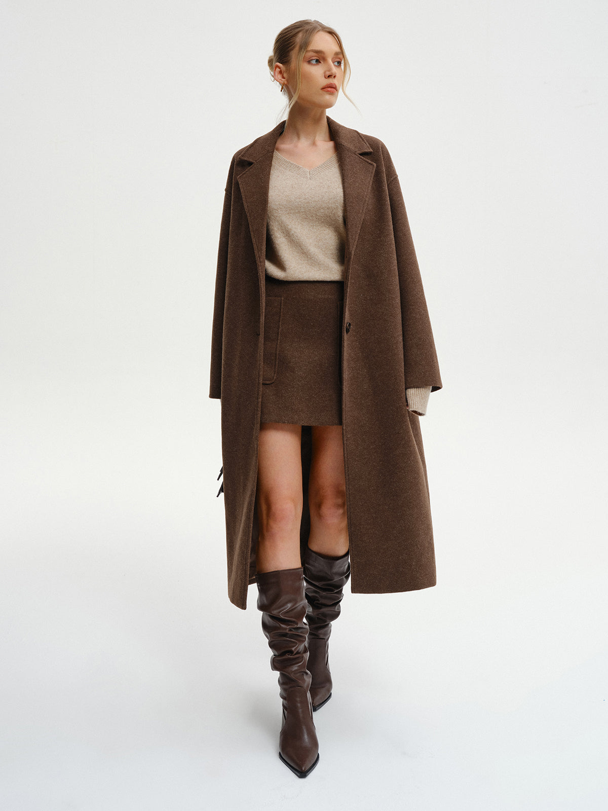 Halina – długi płaszcz tweedowy oversize