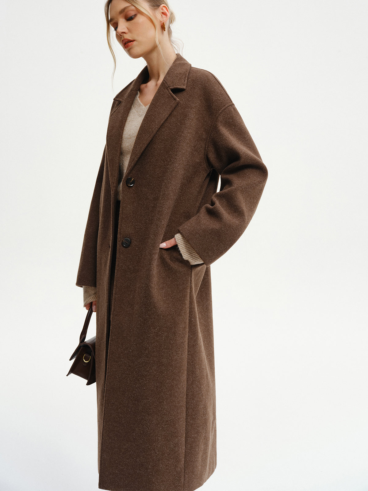 Halina – długi płaszcz tweedowy oversize