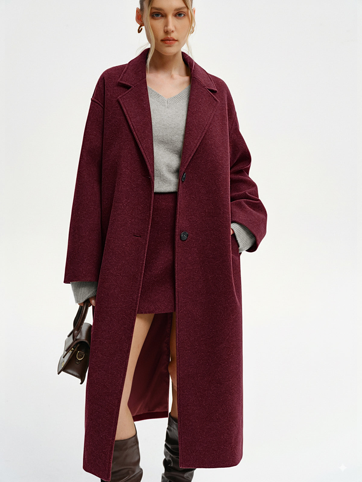Halina – długi płaszcz tweedowy oversize