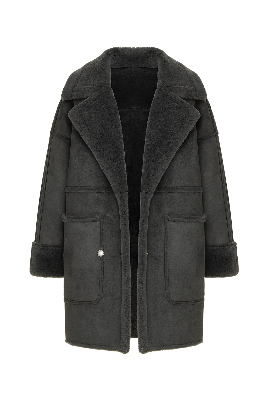 Damski Płaszcz z Futerkiem | Oversize | Dwurzędowe Zapięcie