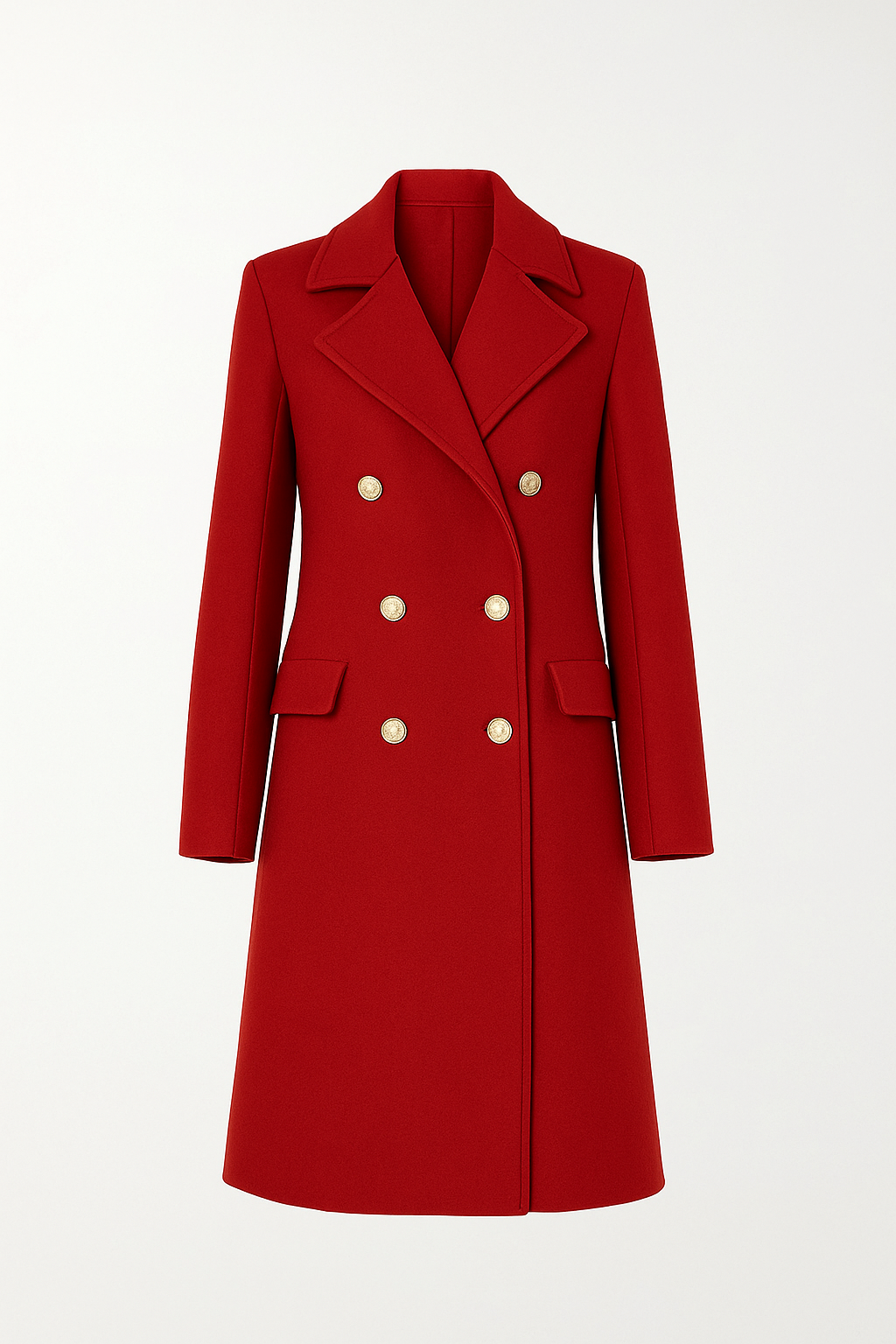 Damski Płaszcz Dwurzędowy | Elegancki Krój | Złote Guziki