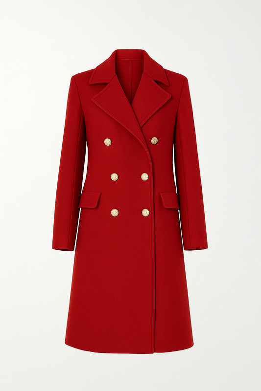 Damski Płaszcz Dwurzędowy | Elegancki Krój | Złote Guziki