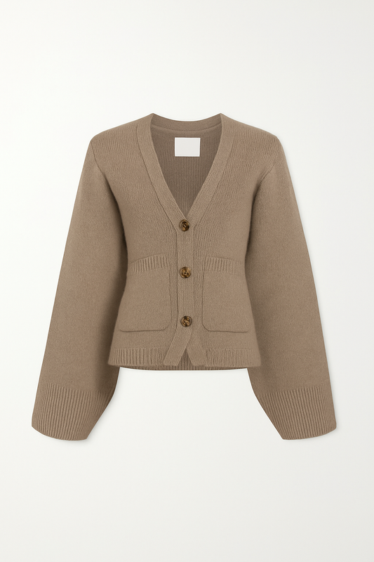 Kardigan Dzianinowy | Dekolt w Serek | Klasyczne Zapięcie na Guziki