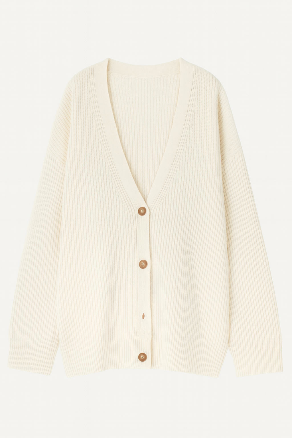 Kardigan Oversize | Dekolt w Serek | Dzianina o Prążkowanej Strukturze