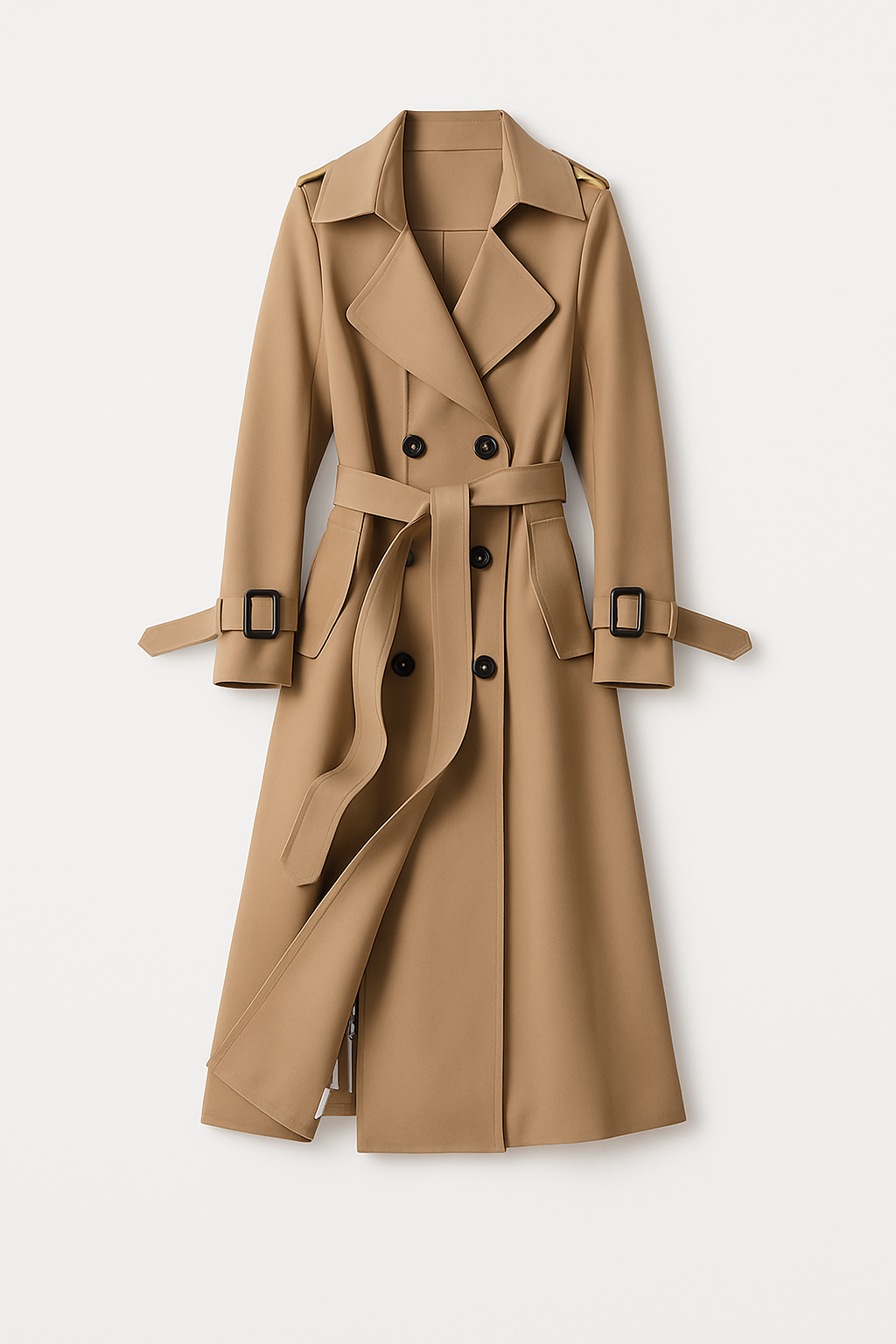 Klasyczny Trencz Damski | Dwurzędowy | Pasek w Talii