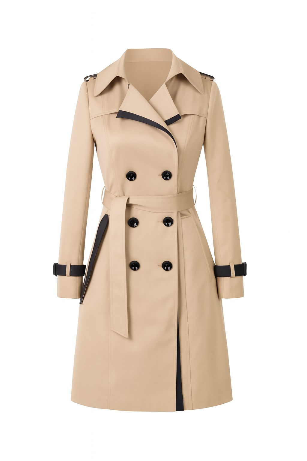 Krótki Trencz Dwurzędowy z Paskiem | Klasyczny Krój | Elegancja w Miejskim Stylu