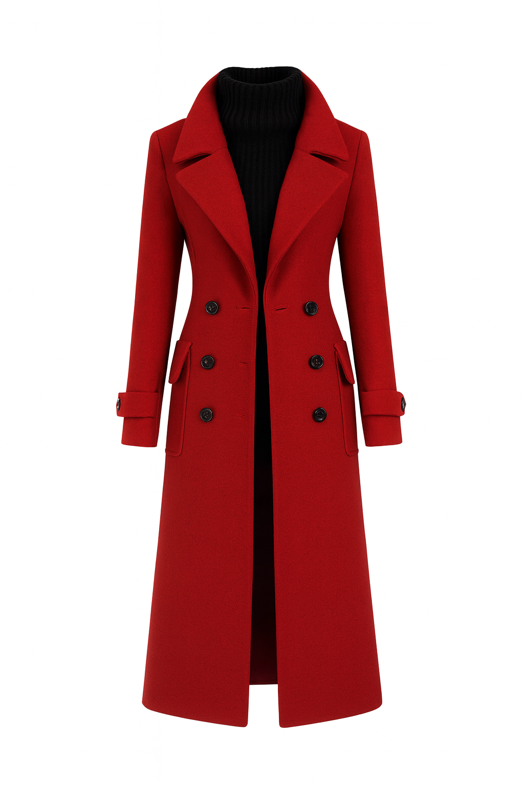 Płaszcz Damski Dwurzędowy | Długość Maxi | Klasyczny Kołnierz | Strukturalny Krój