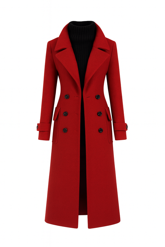 Płaszcz Damski Dwurzędowy | Długość Maxi | Klasyczny Kołnierz | Strukturalny Krój