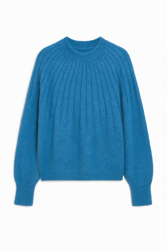 Damski Sweter z Włókna Puszystego | Delikatny Prążkowany Splot | Miękka Faktura | Luźny Krój